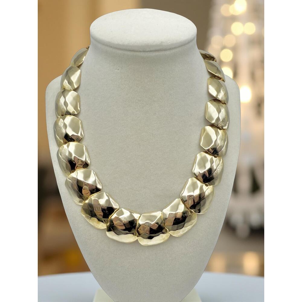 Vintage Gold Tone Faceted Panel Statement Necklace 18”